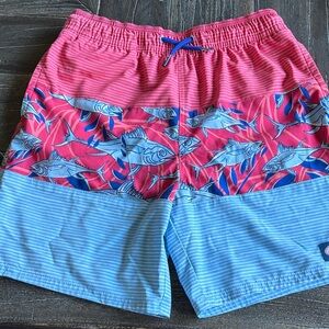 Vineyard Vines Pink Striped Boys Sz M Swim Shorts Bathing Suit